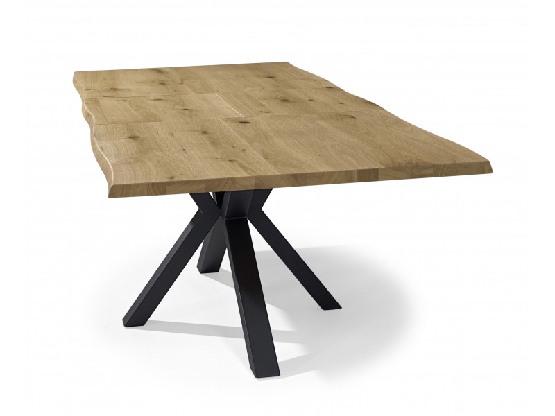 SUNSET - Table rectangulaire 1 allonge papillon 60 cm pieds métal L160, 180  cm