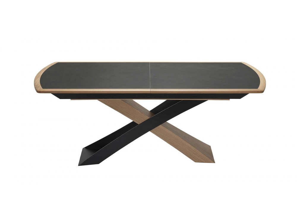 HARMONIE - Table 200 cm pieds X plateau céramique 2 allonges 60 cm